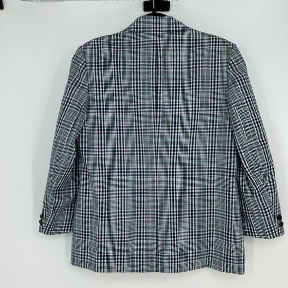 Vintage 60s Pendleton Women’s Blazer Sz 12 Silk Blend Plaid Blue White Preppy - Picture 6 of 9